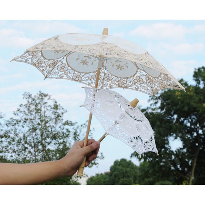2pcs Western Lady Stage Show Lace Umbrella Photography Bride Supplies Decorative Craft Umbrella White Size S - Image 3