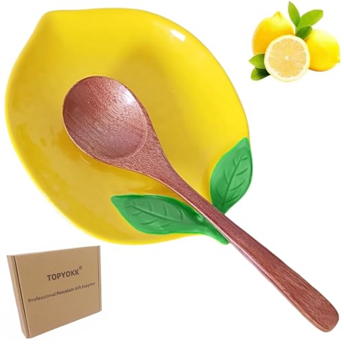 TOPYOKK Cute Ceramic Spoon Rest & Holder for Stove Top, Lemon Shaped Coffee & kitchen Spoon Rest & Holder for Kitchen Counter, Stove & Cooking Spoon Holder for Ladle & Utensil & Spatula & Tong Rest (Yellow) - Image 1