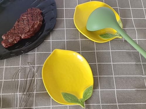 TOPYOKK Cute Ceramic Spoon Rest & Holder for Stove Top, Lemon Shaped Coffee & kitchen Spoon Rest & Holder for Kitchen Counter, Stove & Cooking Spoon Holder for Ladle & Utensil & Spatula & Tong Rest (Yellow) - Image 3