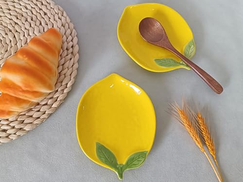 TOPYOKK Cute Ceramic Spoon Rest & Holder for Stove Top, Lemon Shaped Coffee & kitchen Spoon Rest & Holder for Kitchen Counter, Stove & Cooking Spoon Holder for Ladle & Utensil & Spatula & Tong Rest (Yellow) - Image 4