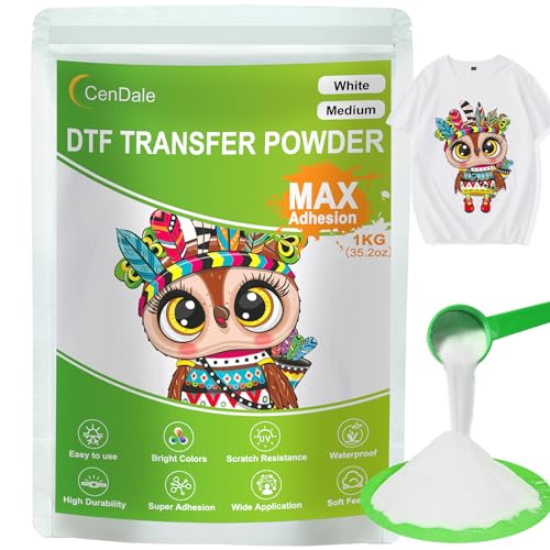 CenDale 1KG352OZ White DTF Transfer Powder Hot Melt Adhesive Digital DTF Transfer Powder for Sublimation Ideal for All Fabrics Including JeansCotton TShirts Compatible with DTFDTG Printers
