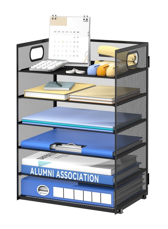 Daltack 6 Tier Paper Organizer for Desk, Paper Letter Tray Organizer for Desks, Mesh Desk File Organizers with Handle for Office, Home, School, Black - Image 1