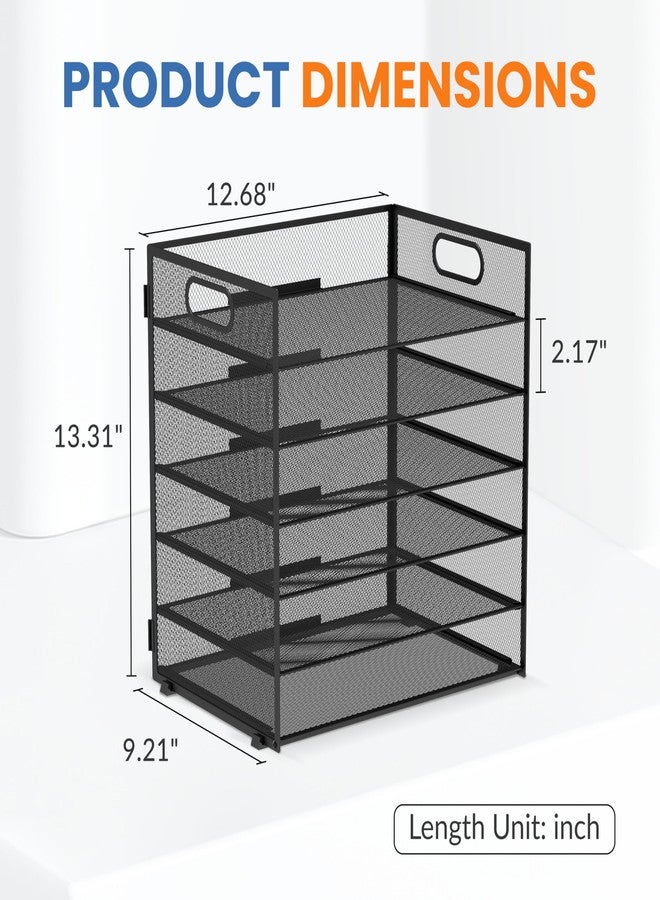 Daltack 6 Tier Paper Organizer for Desk, Paper Letter Tray Organizer for Desks, Mesh Desk File Organizers with Handle for Office, Home, School, Black - Image 3