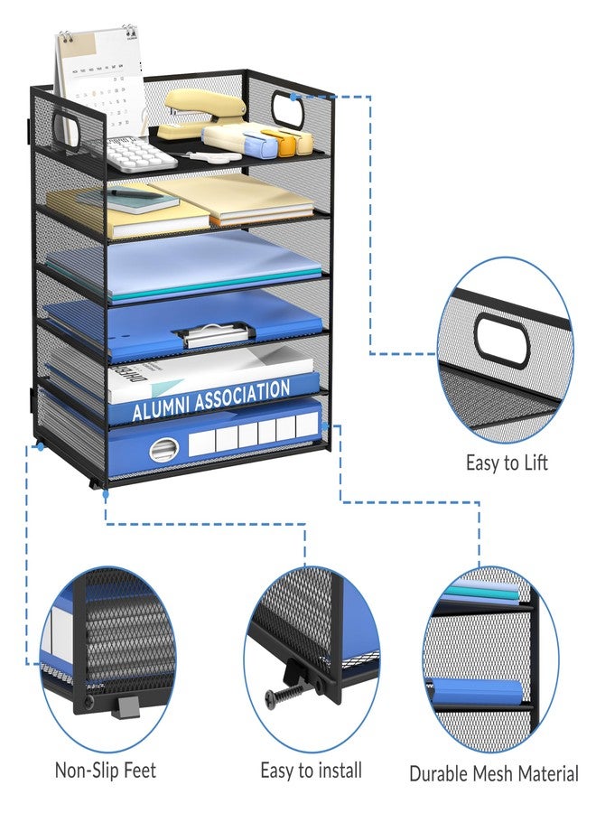 Daltack 6 Tier Paper Organizer for Desk, Paper Letter Tray Organizer for Desks, Mesh Desk File Organizers with Handle for Office, Home, School, Black - Image 4