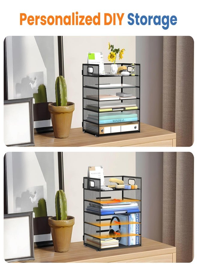 Daltack 6 Tier Paper Organizer for Desk, Paper Letter Tray Organizer for Desks, Mesh Desk File Organizers with Handle for Office, Home, School, Black - Image 2