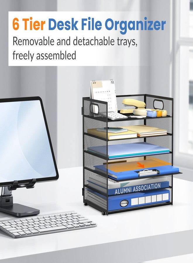 Daltack 6 Tier Paper Organizer for Desk, Paper Letter Tray Organizer for Desks, Mesh Desk File Organizers with Handle for Office, Home, School, Black - Image 5
