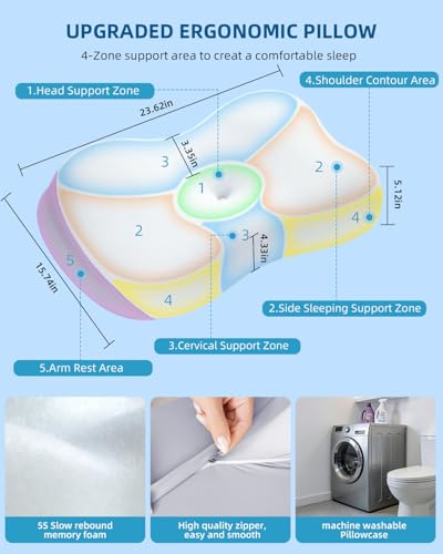 VADSBO Sleep Pillow Ergonomic Contour Design Cooling Memory Foam Pillows for Neck Support, Side & Back Sleepers White - Image 2