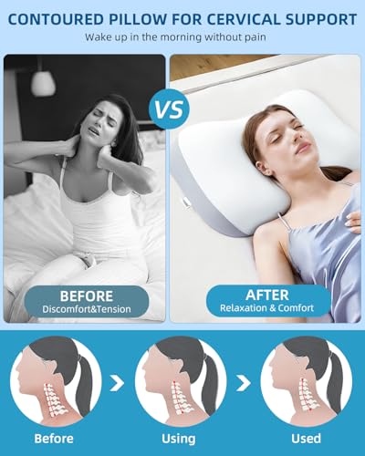 VADSBO Sleep Pillow Ergonomic Contour Design Cooling Memory Foam Pillows for Neck Support, Side & Back Sleepers White - Image 3