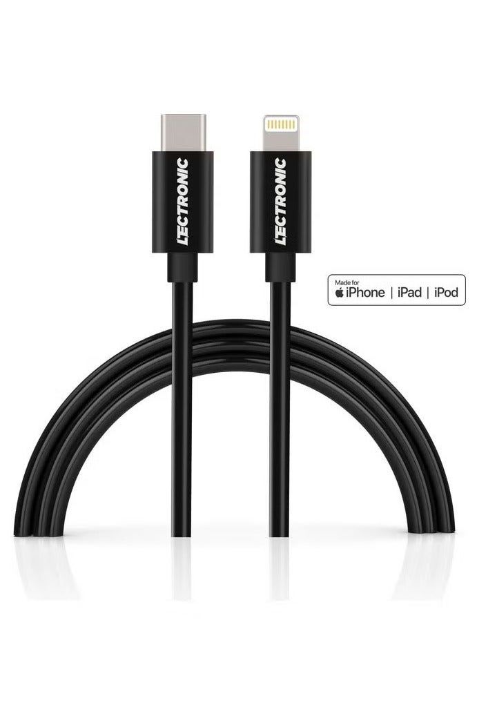 كيبل شحن ليكترونك معتمد من ابل – Type-C إلى Lightning – خامة TPA – أسود 1M