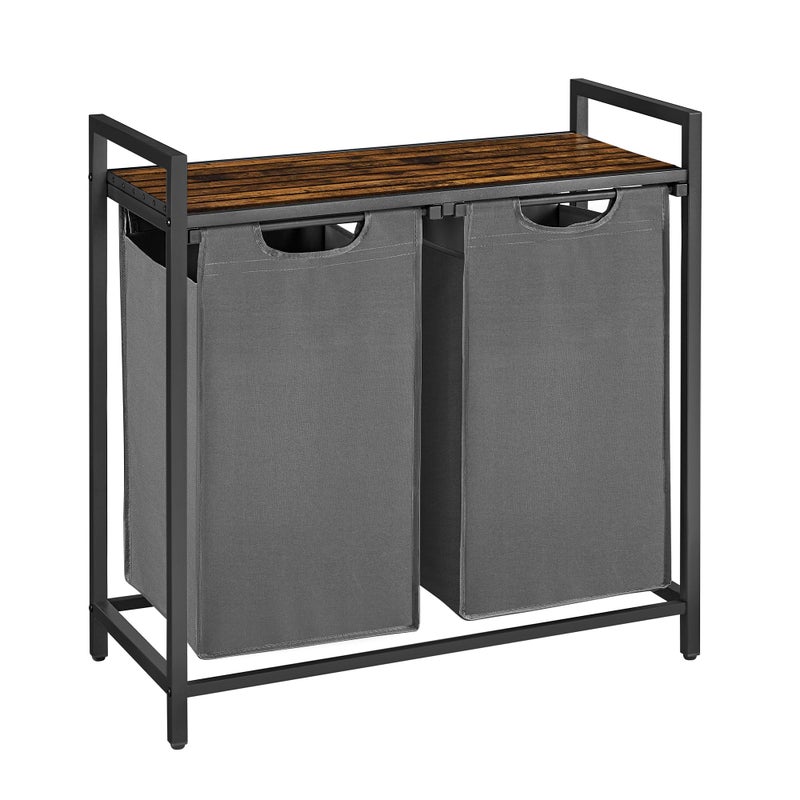 VASAGLE Laundry Hamper, Laundry Basket, Laundry Sorter with 2 Pull-Out and Removable Bags, Shelf, Metal Frame, 2 x 12.1 Gallons (46 L), 28.8 x 13 x 28.4 Inches, Slate Gray and Rustic Brown UBLH201G01 - Image 1