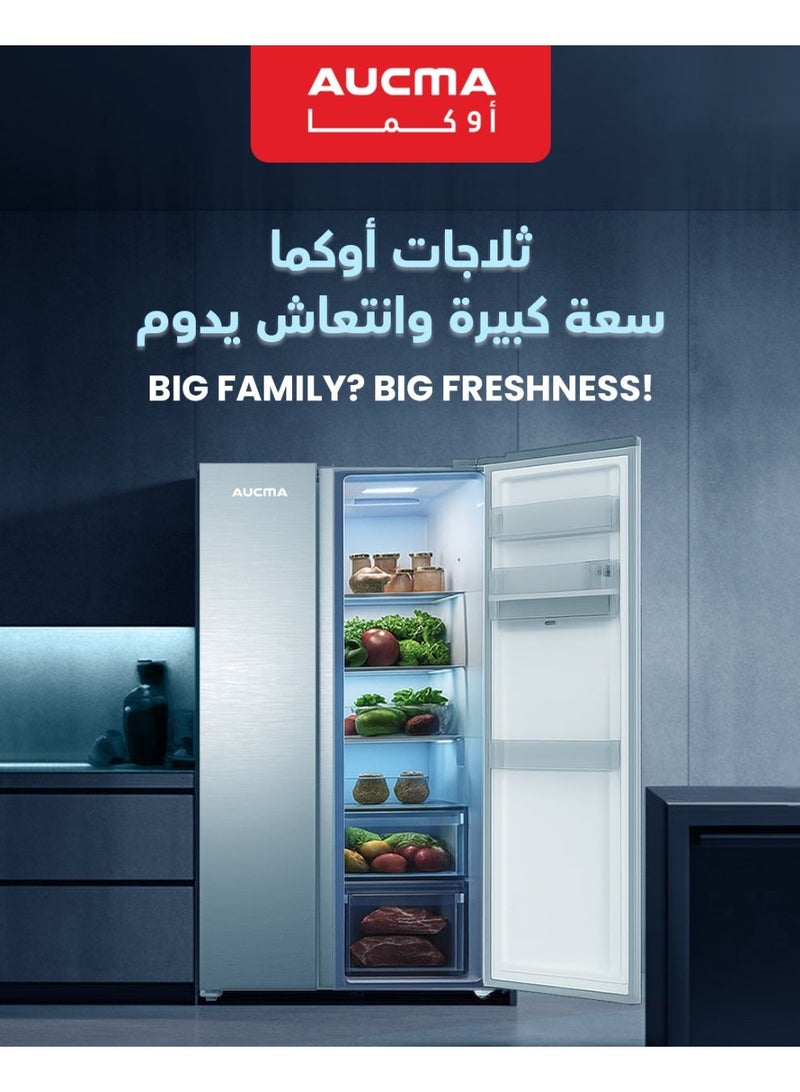 أوكما ثلاجة AUCMA 518L جنبًا إلى جنب بدون تجميد، سعة 18.3 قدم مكعب، سعة ثلاجة 332 لترًا ومجمد 186 لترًا، ضاغط عاكس، (INOX-SS) - Image 2