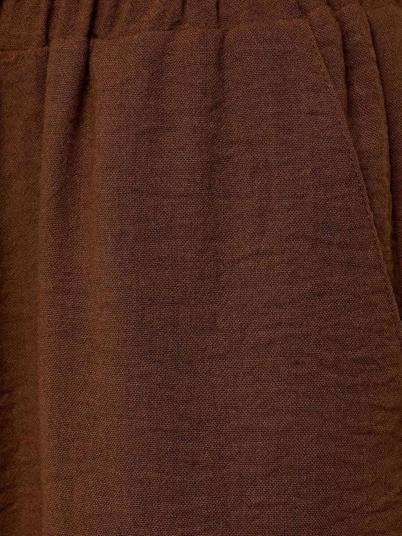 HICCUP Camel Brown Linen Feel Blouse & Elastic Waist Pants Two-Piece Coord Set for Women | Best Price UAE