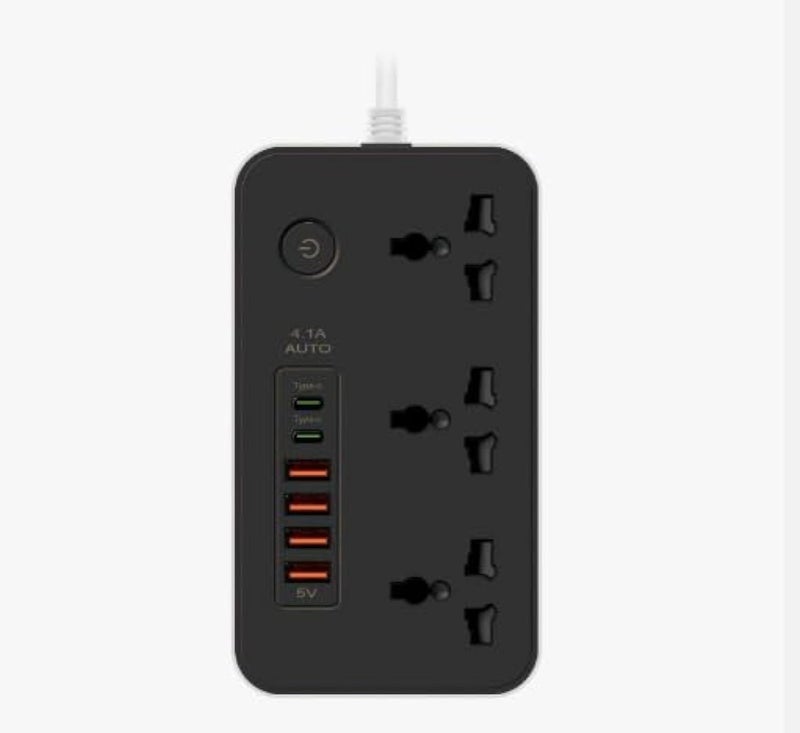 MANGO 9 in 1 Universal Power Strip Extension Cord with USB C 2 Slots3 Wide Universal Sockets and 4 USB Ports 110240v UK Plug 3 Pin Power Socket 2500w 3 meter cable International Plug BLACK