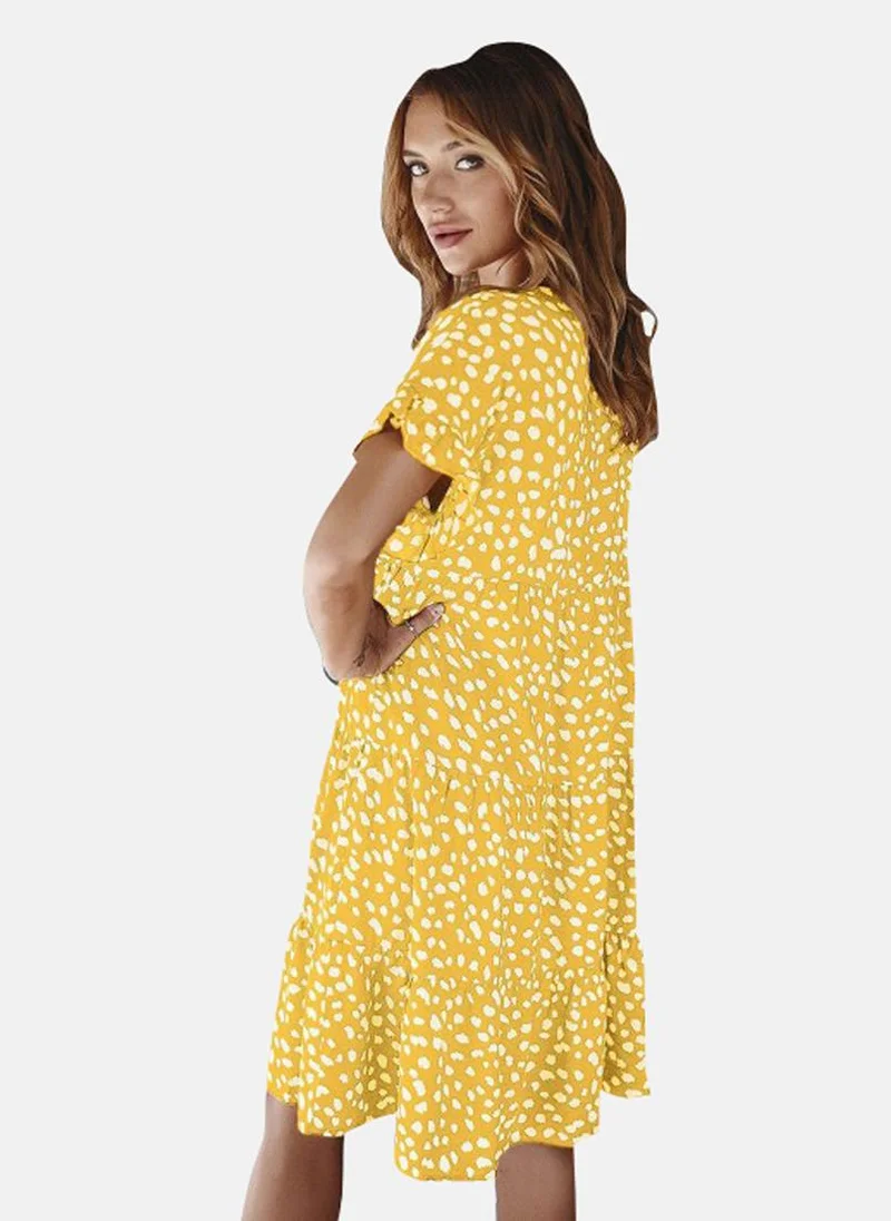 YUNIQEE Yellow Printed A-Line Midi Dress