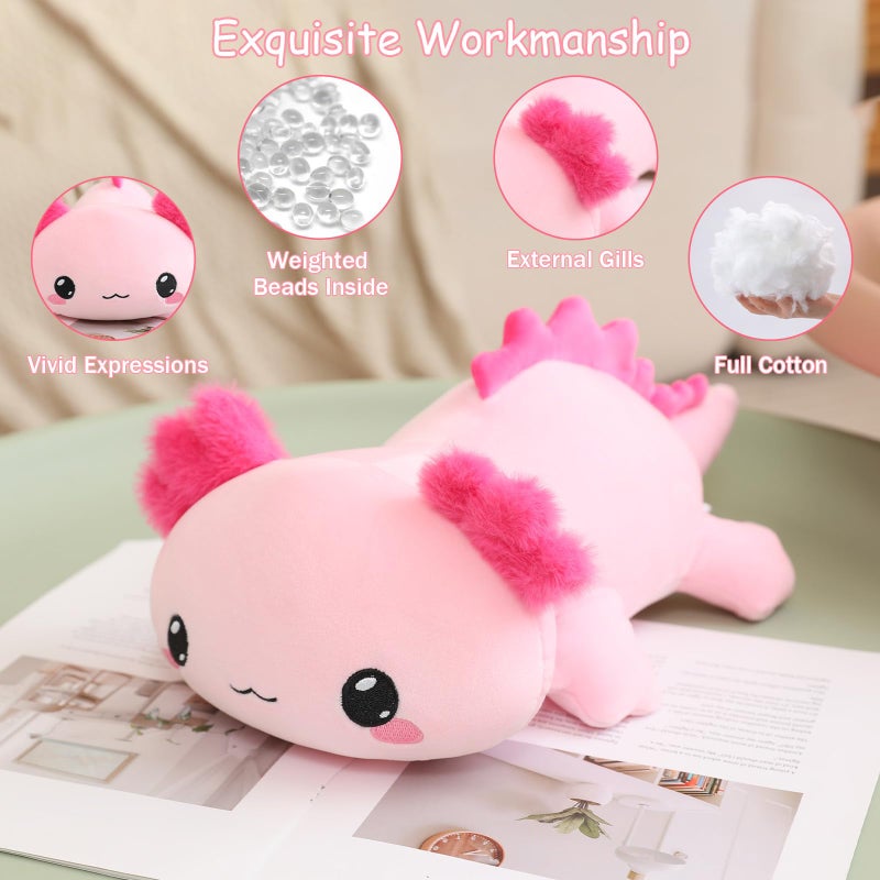 SQEQE Weighted Axolotl Plush, Weighted Axolotl Stuffed Animal, Cute Plushies Soft Pink Pillow Toy Gift for Kids Adults 13.8 Inch, 1.6 Lbs - Image 3