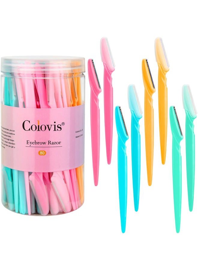Colovis 80 Eyebrow Razor, Dermaplaning Tool Face Razors for Women and Men with Protective Cover, Multipurpose Facial Eyebrow Soft Hair Removal Disposable Razors, 4 Colors - Image 1
