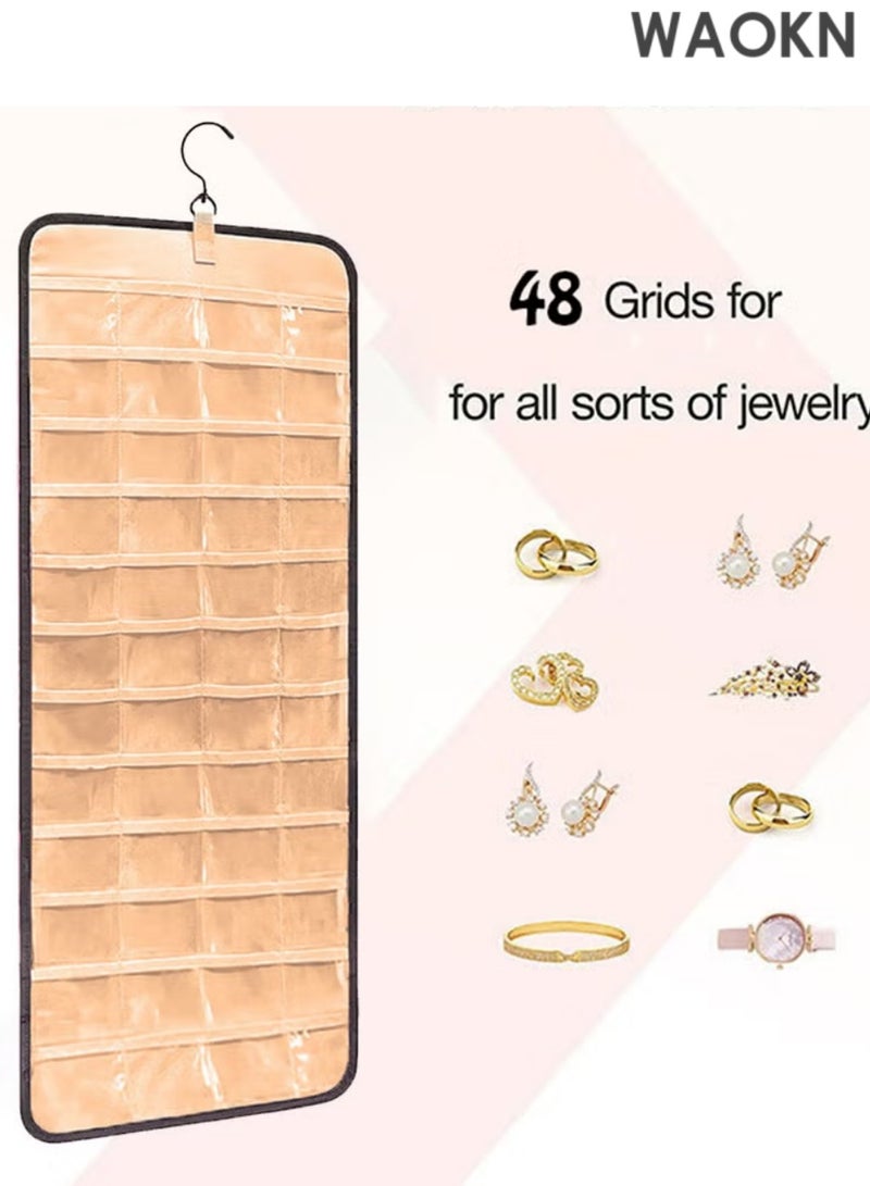 WAOKN Hanging Jewelry Storage Roll with Metal Hooks, Double-Sided Jewelry Holder ，Jewelry Box， Jewellery Box，The organizer of necklaces, earrings and rings ,Hanging on Closet, Wall, Door, - Image 3