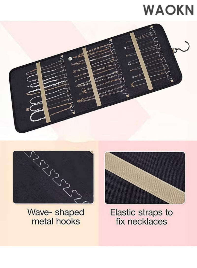 WAOKN Hanging Jewelry Storage Roll with Metal Hooks, Double-Sided Jewelry Holder ，Jewelry Box， Jewellery Box，The organizer of necklaces, earrings and rings ,Hanging on Closet, Wall, Door, - Image 4