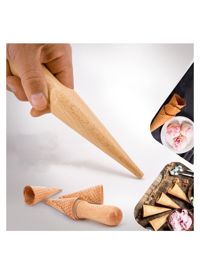 SYOSI - Ice Cream Waffle Cone Roller 8.3 Inch Strong and Smooth Cone Roller Wooden Pizzelle Cone Mould Non Slip Handle Waffle Cone Shaper Tool - Image 1