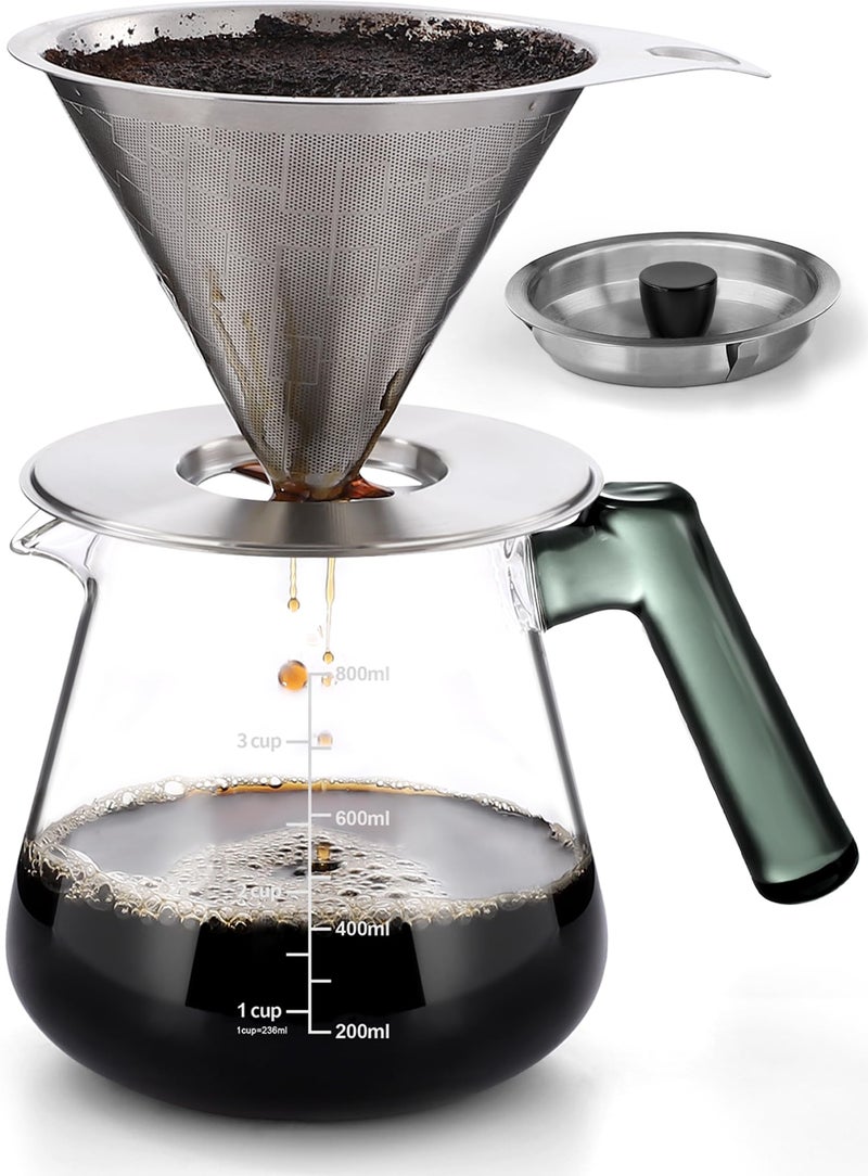 Aquach 28Oz Pour Over Coffee Maker - Manual Brewing With Stainless Steel Mesh Filter & Borosilicate Glass Carafe - Image 1