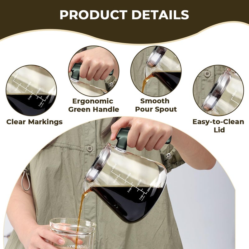 Aquach 28Oz Pour Over Coffee Maker - Manual Brewing With Stainless Steel Mesh Filter & Borosilicate Glass Carafe - Image 4