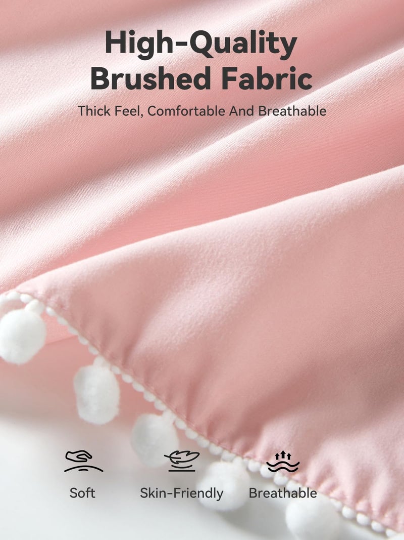 Tillyou Baby Crib Skirt Girls Boys  Ruffled Bed Skirt With Pompoms  28 X 52   14'' Drop  Pink - Image 2