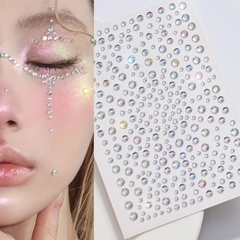 4 Sheets Self Adhesive Rhinestone Stickers for Face Hair Body DIY Decor - Image 1