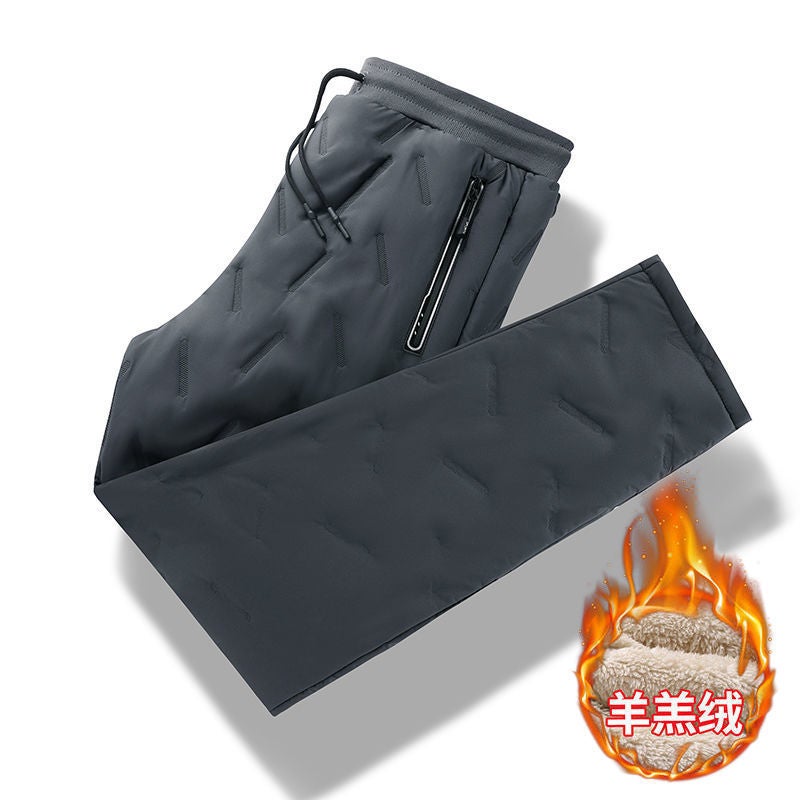 American Style Mens Fleece-Lined And Thickened Warm Cotton Pants Loose Fit Casual Sports Trousers Fashionable Versatile Straight dark gray 
