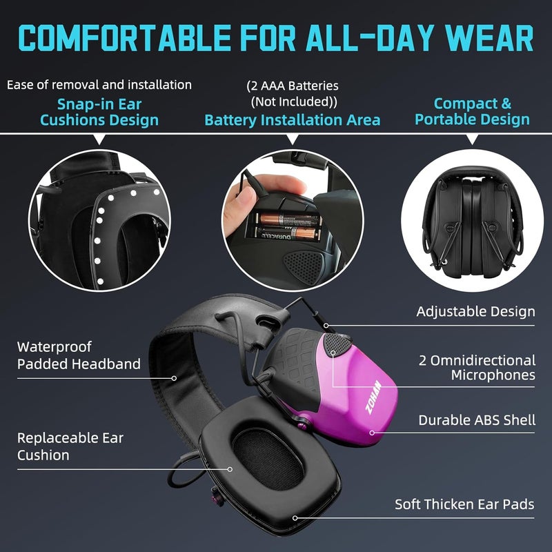 Zohan EM054 Electronic Ear Protection for Shooting Range with Sound Amplification Noise Reduction, Ear Muffs for Gun Range - Image 5