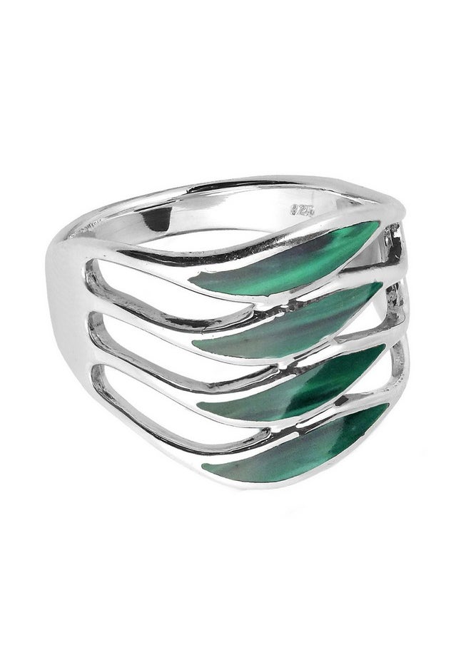 AeraVida - Amazing Waves Myriad Of Green Malachite Stone Sterling Silver Ring Sterling Silver Rings Sizes (9) - Image 1