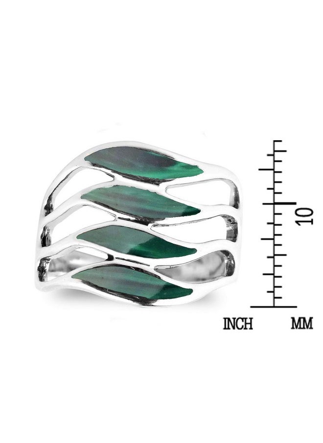 AeraVida - Amazing Waves Myriad Of Green Malachite Stone Sterling Silver Ring Sterling Silver Rings Sizes (9) - Image 1