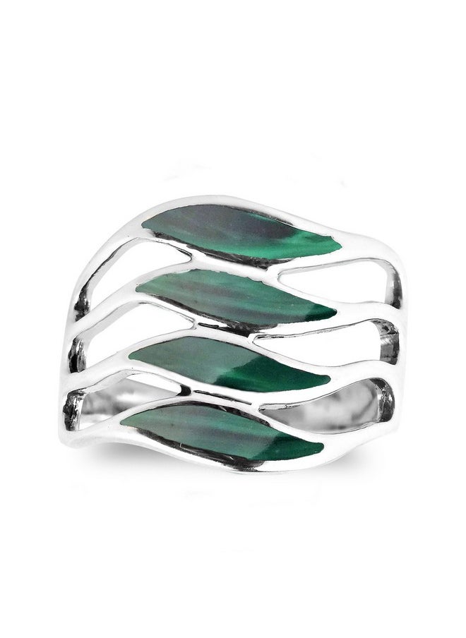 AeraVida - Amazing Waves Myriad Of Green Malachite Stone Sterling Silver Ring Sterling Silver Rings Sizes (9) - Image 1