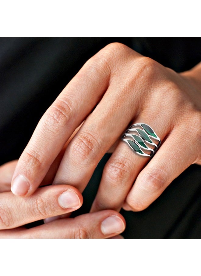 AeraVida - Amazing Waves Myriad Of Green Malachite Stone Sterling Silver Ring Sterling Silver Rings Sizes (9) - Image 1