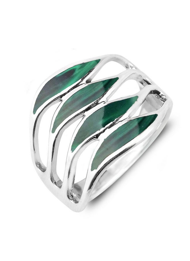 AeraVida - Amazing Waves Myriad Of Green Malachite Stone Sterling Silver Ring Sterling Silver Rings Sizes (9) - Image 1