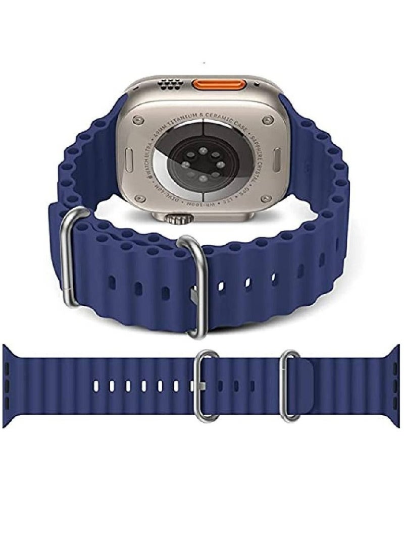 ZOOMEE - Replacement Silicone Hole Wavy Strap Compatible With Apple Watch Series 8 Ultra 49mm Blue - Image 1