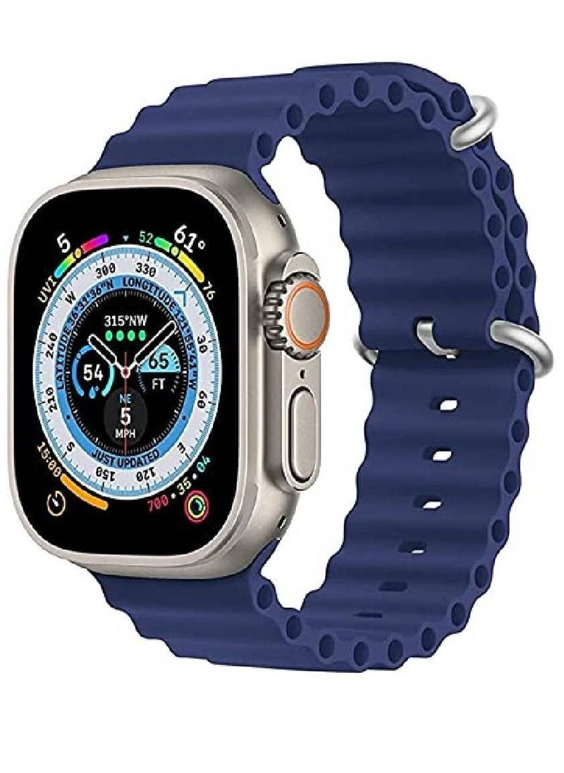 ZOOMEE - Replacement Silicone Hole Wavy Strap Compatible With Apple Watch Series 8 Ultra 49mm Blue - Image 1