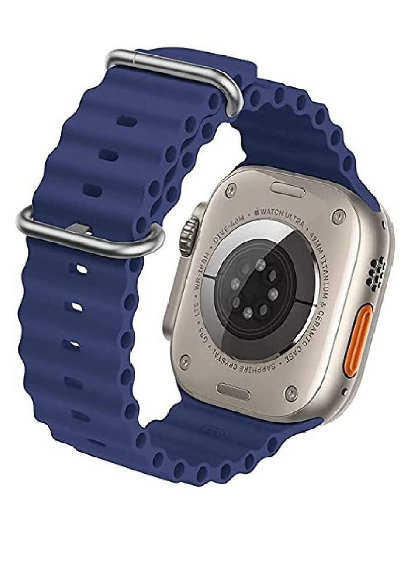 ZOOMEE - Replacement Silicone Hole Wavy Strap Compatible With Apple Watch Series 8 Ultra 49mm Blue - Image 1