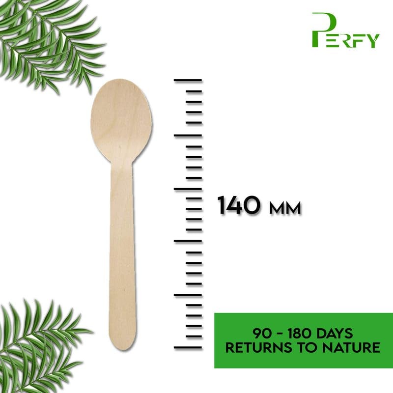 Perfy Eco Friendly Disposable Spoons (140mm) | Wooden Dining Flatware | Ideal for Kids Birthday Party, Wedding & Also Festivals (Pack of 25) - Image 3