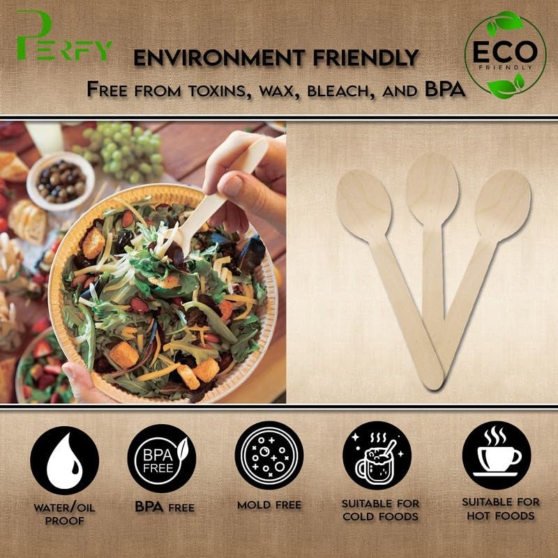 Perfy Eco Friendly Disposable Spoons (140mm) | Wooden Dining Flatware | Ideal for Kids Birthday Party, Wedding & Also Festivals (Pack of 25) - Image 2