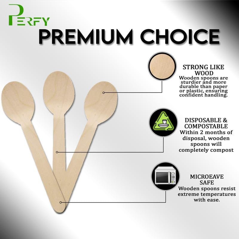 Perfy Eco Friendly Disposable Spoons (140mm) | Wooden Dining Flatware | Ideal for Kids Birthday Party, Wedding & Also Festivals (Pack of 25) - Image 5