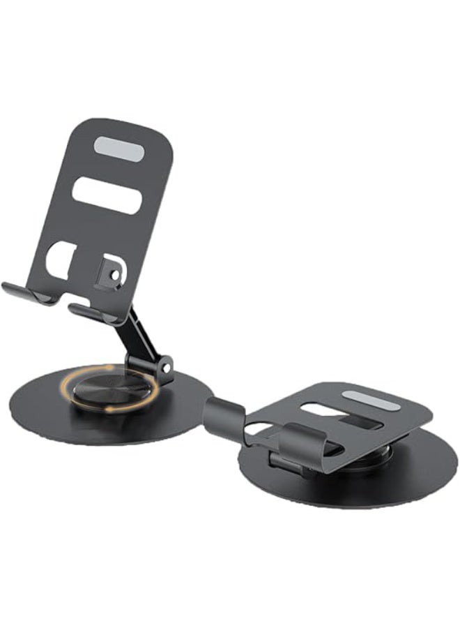 360° Rotating Phone Holder for Desk – Portable & Foldable Adjustable Cell Phone and Tablet Stand, Compatible with All Mobile Phones, iPhone, iPad, and Android Devices – Black - Image 1