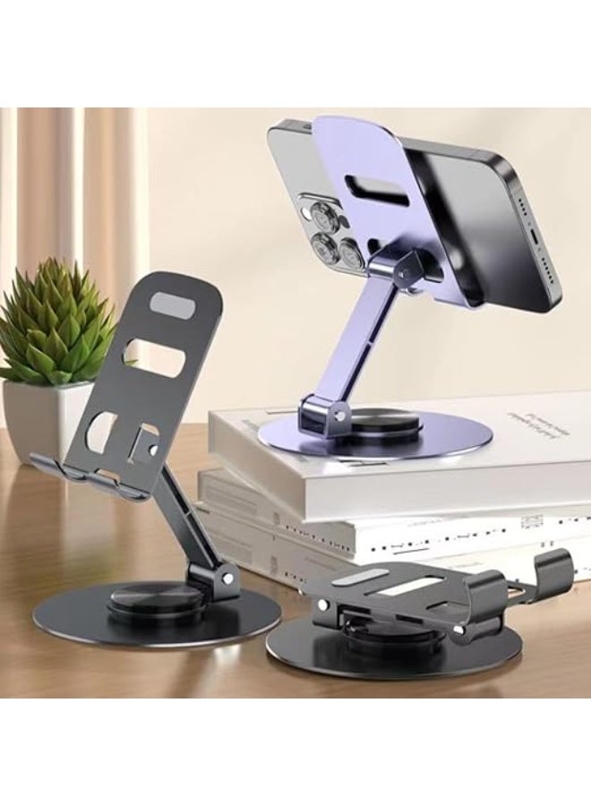 360° Rotating Phone Holder for Desk – Portable & Foldable Adjustable Cell Phone and Tablet Stand, Compatible with All Mobile Phones, iPhone, iPad, and Android Devices – Black - Image 4