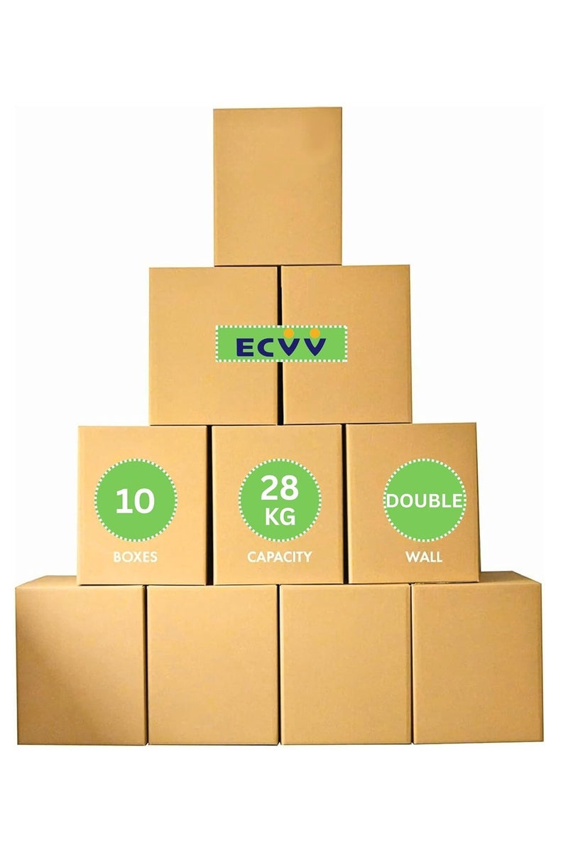 ECVV 10 Pack Medium Double Wall 100% Recyclable Corrugated Cardboard Moving Boxes with 25 KG Capacity | 45 x 45 x 45 cm | Brown Carton Boxes for Packaging, Shipping and Storage, 5 ply | Brown - Image 2