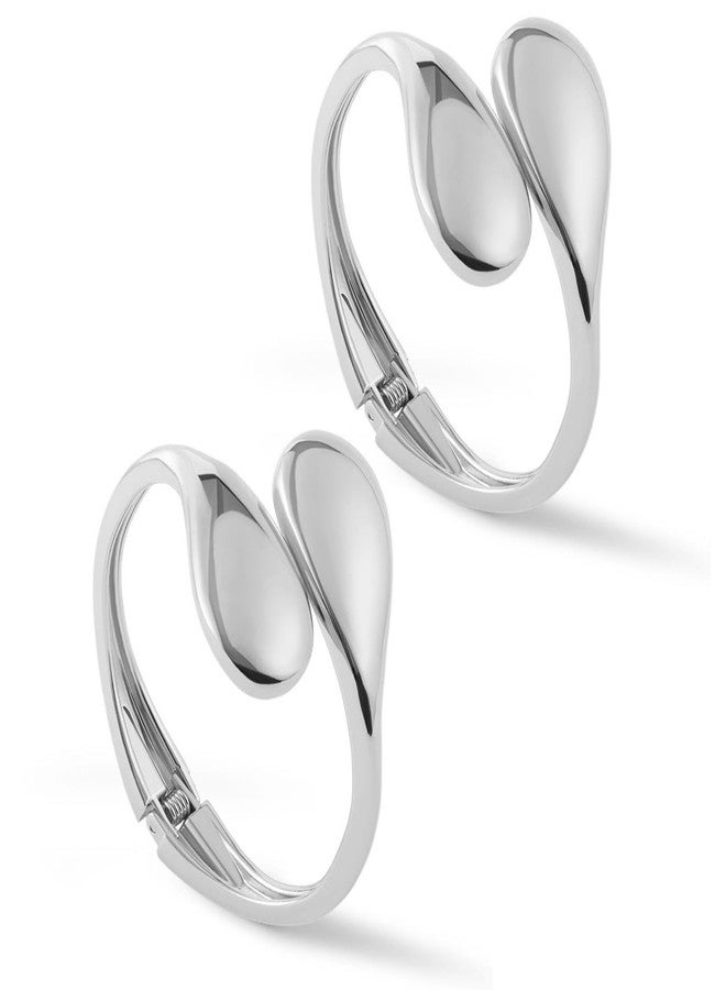 YBMYCM Silver Cuff Bangle Bracelets for Women Set Chunky Trendy Teardrop Adjustable Wrap Open Gold Bracelet Minimalist Hinged Arm Cuff Jewelry Gift 2pcs - Image 1