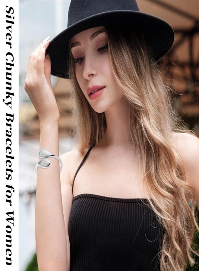 YBMYCM Silver Cuff Bangle Bracelets for Women Set Chunky Trendy Teardrop Adjustable Wrap Open Gold Bracelet Minimalist Hinged Arm Cuff Jewelry Gift 2pcs - Image 2