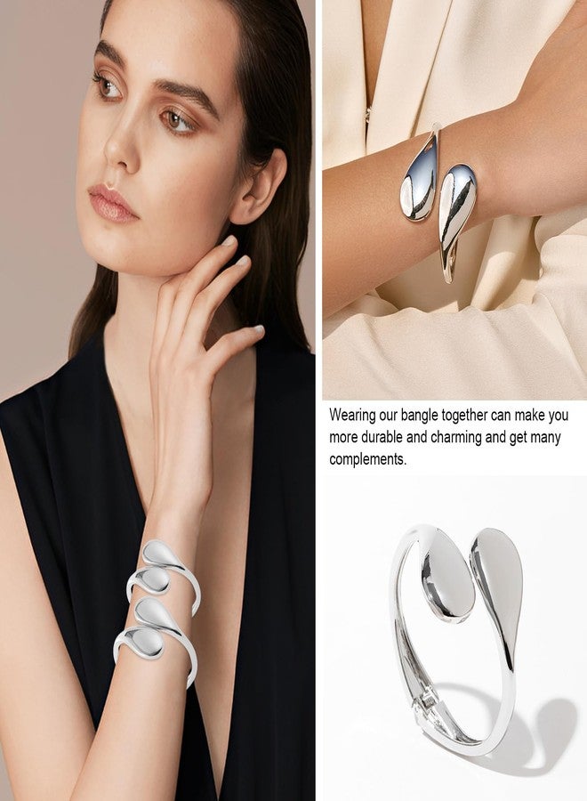 YBMYCM Silver Cuff Bangle Bracelets for Women Set Chunky Trendy Teardrop Adjustable Wrap Open Gold Bracelet Minimalist Hinged Arm Cuff Jewelry Gift 2pcs - Image 4