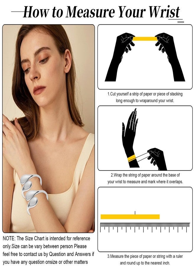 YBMYCM Silver Cuff Bangle Bracelets for Women Set Chunky Trendy Teardrop Adjustable Wrap Open Gold Bracelet Minimalist Hinged Arm Cuff Jewelry Gift 2pcs - Image 3