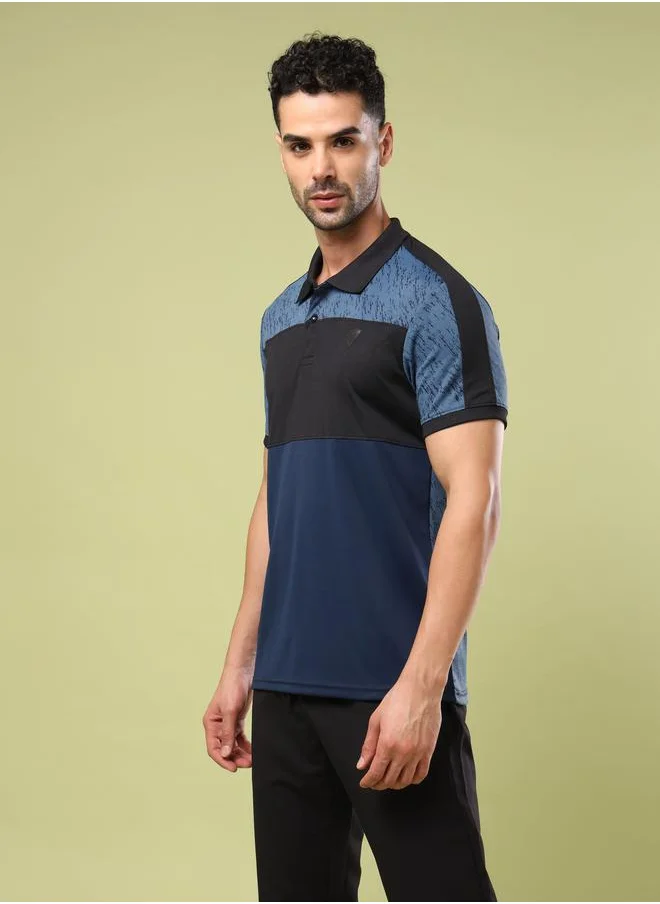 Technosport Color Block Printed Slim Fit Polo