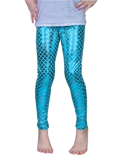 Frogwill Little Girls Mermaid Scale Leggings Fish Pants 3-11 Years (7/8Y, Blue) - Image 1