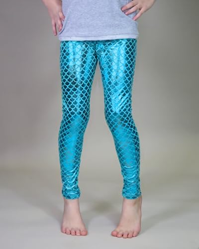 Frogwill Little Girls Mermaid Scale Leggings Fish Pants 3-11 Years (7/8Y, Blue) - Image 2